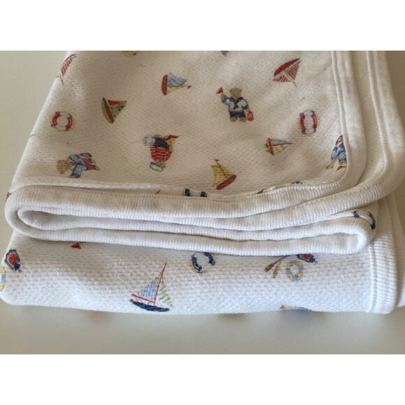 Laura Ashley Baby Boy Blanket Teddy Bear Sailboat Measures 27"x28" - Picture 3 of 13